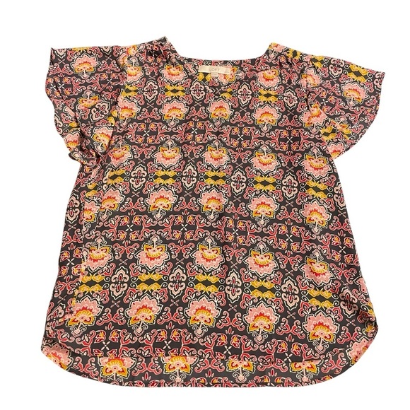 Loft Floral Flutter Sleeve V Neck Top Size LP - Picture 7 of 13